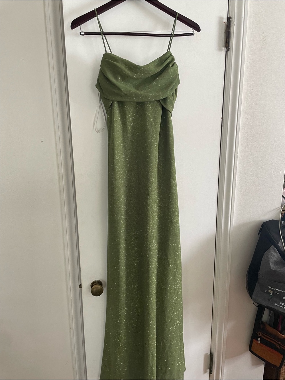 Olive Green Spaghetti Strap Evening Dress